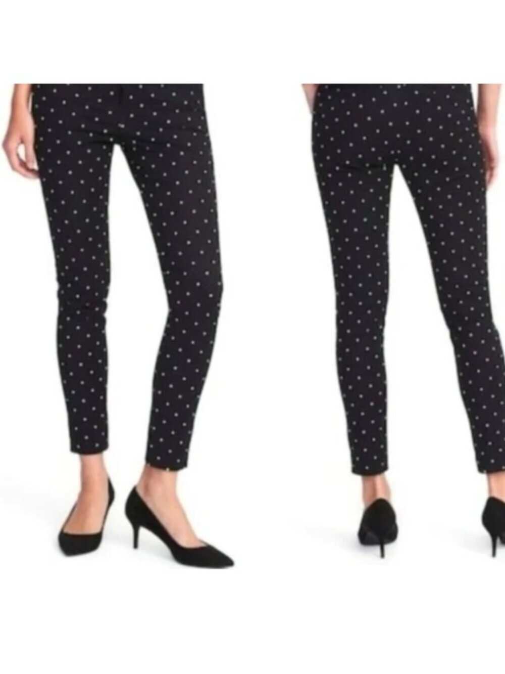 Carmen Marc Valvo 2X Black Silver polka dot Pull On Ankle Pants pixie pants - Picture 10 of 12